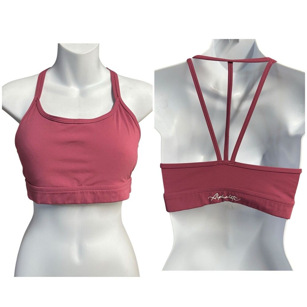 Alphalete Tri Sports Bra Pink Womens Small Strappy Padded Stretcg